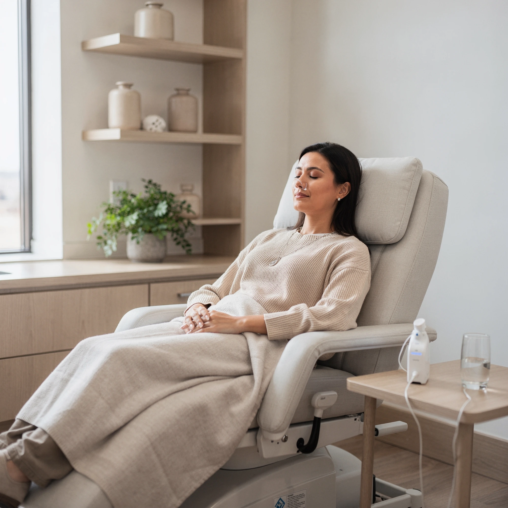 Patient relaxing in a clinical chair during Spravato treatment at Myndful Wellness's Grand Junction office